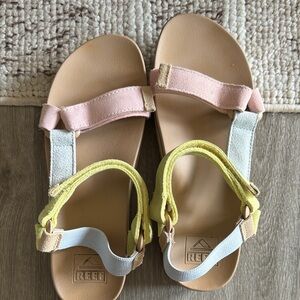 Reef Pastel Sandals with Pink, Yellow, and White Straps